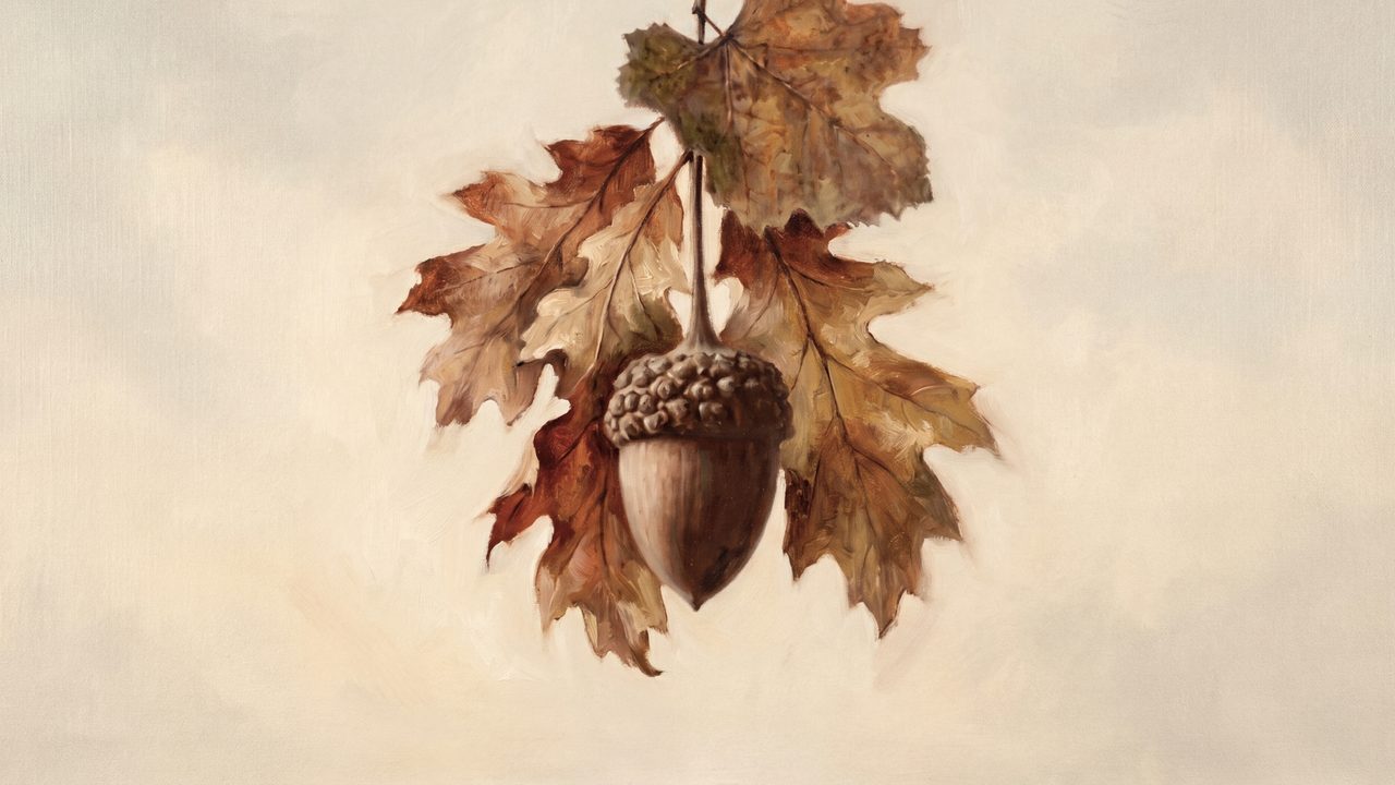 Fall Frame TV Art, Vintage Autumn Oil Painting (Acorn and Oak Leaves)