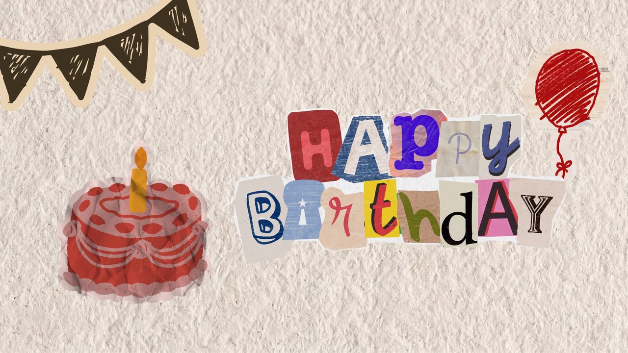 Happy Birthday Frame TV Art, Colorful Party TV Background (Collage Birthday with Cake)