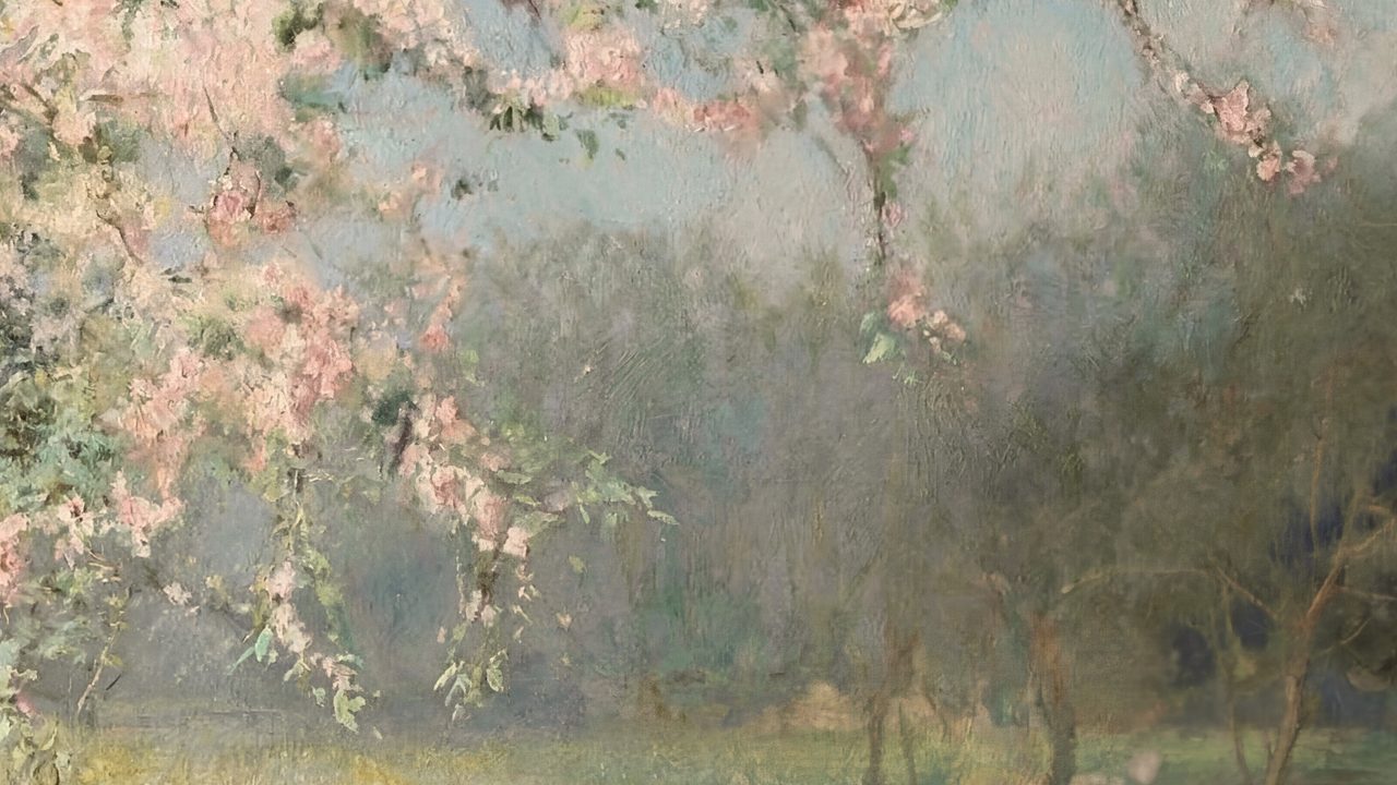 Easter Frame TV Art, Pastel Spring Oil Painting (Blossoming Spring Orchard)
