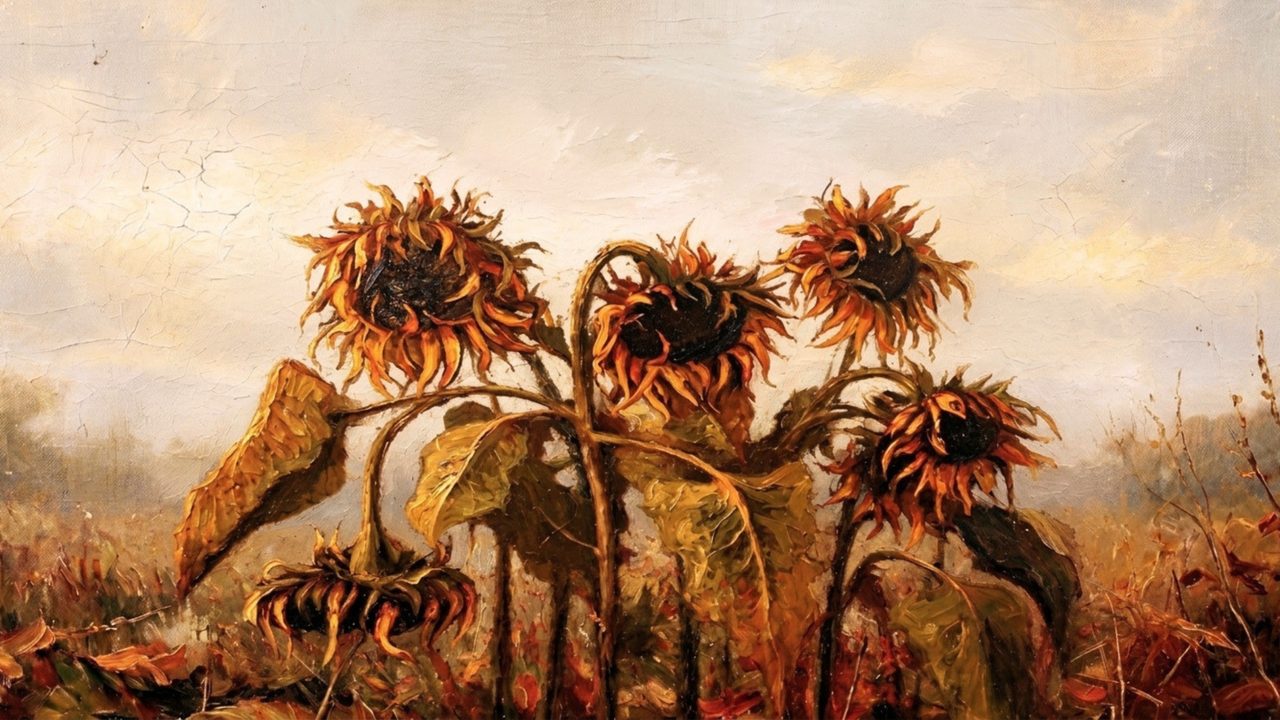Fall Frame TV Art, Vintage Autumn Oil Painting (Wilted Sunflowers)