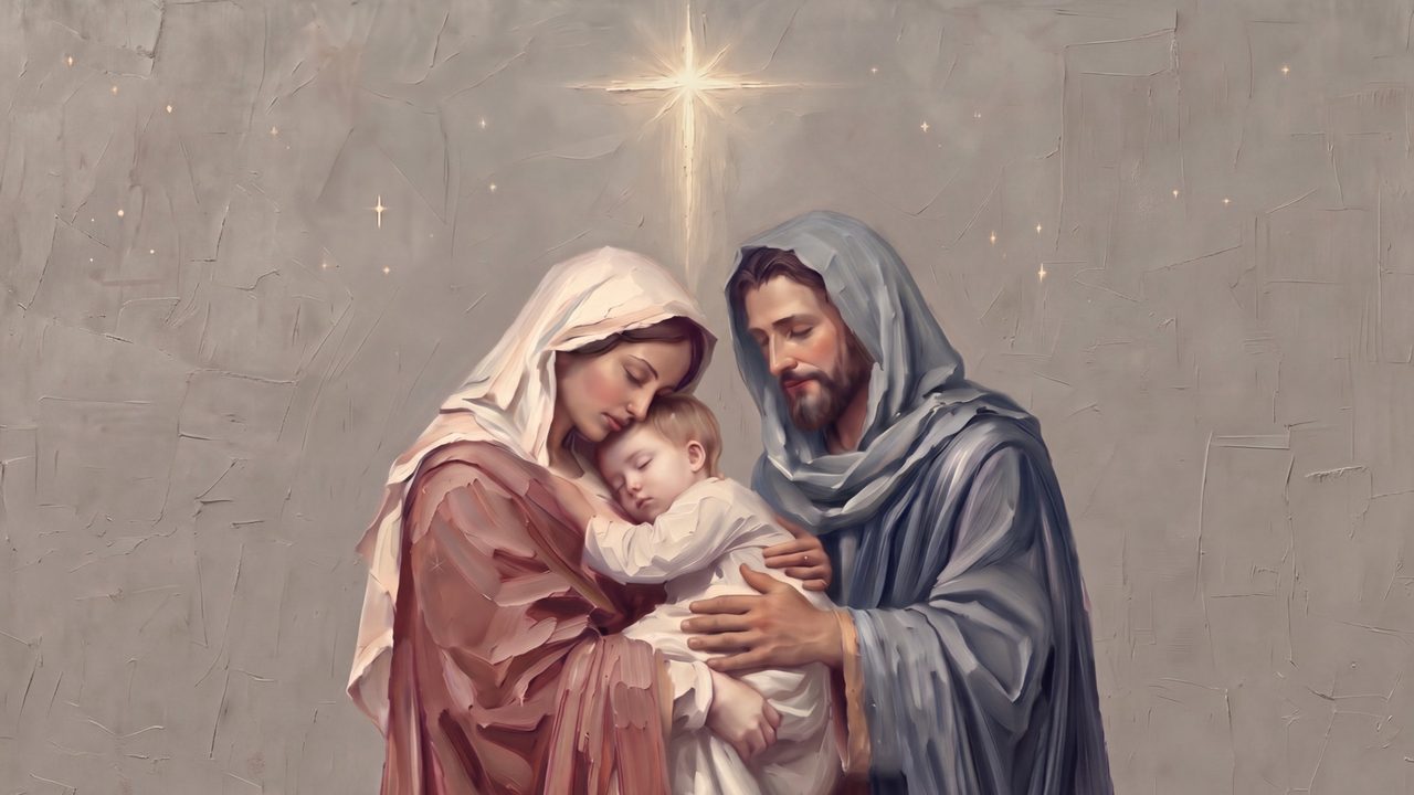 Nativity Frame TV Art, Holy Family with Baby Jesus, Mary and Joseph Christmas Oil Painting, Religious Christmas Decor, Digital Download