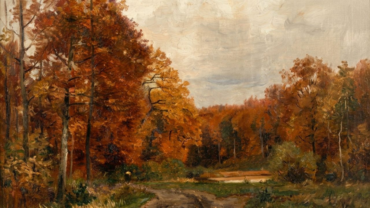 Fall Frame TV Art, Vintage Autumn Oil Painting (Autumn Forest Path)