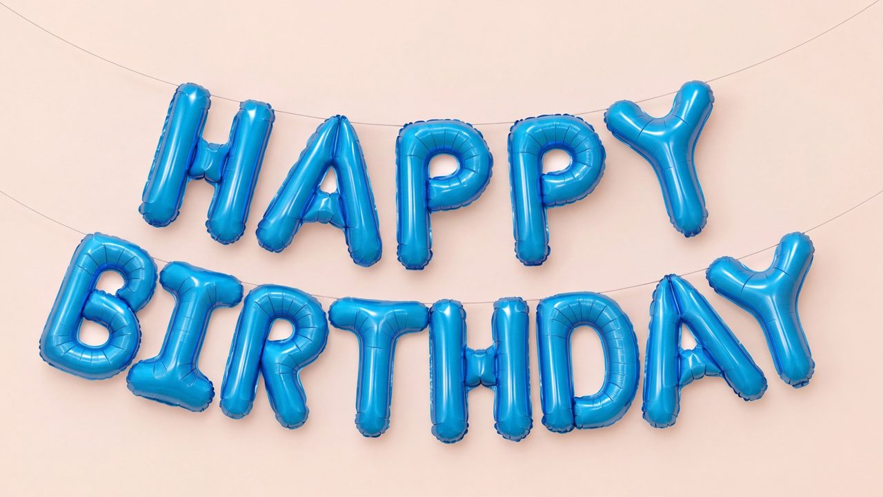 Happy Birthday Frame TV Art, Colorful Party TV Background (Blue Birthday Letters)