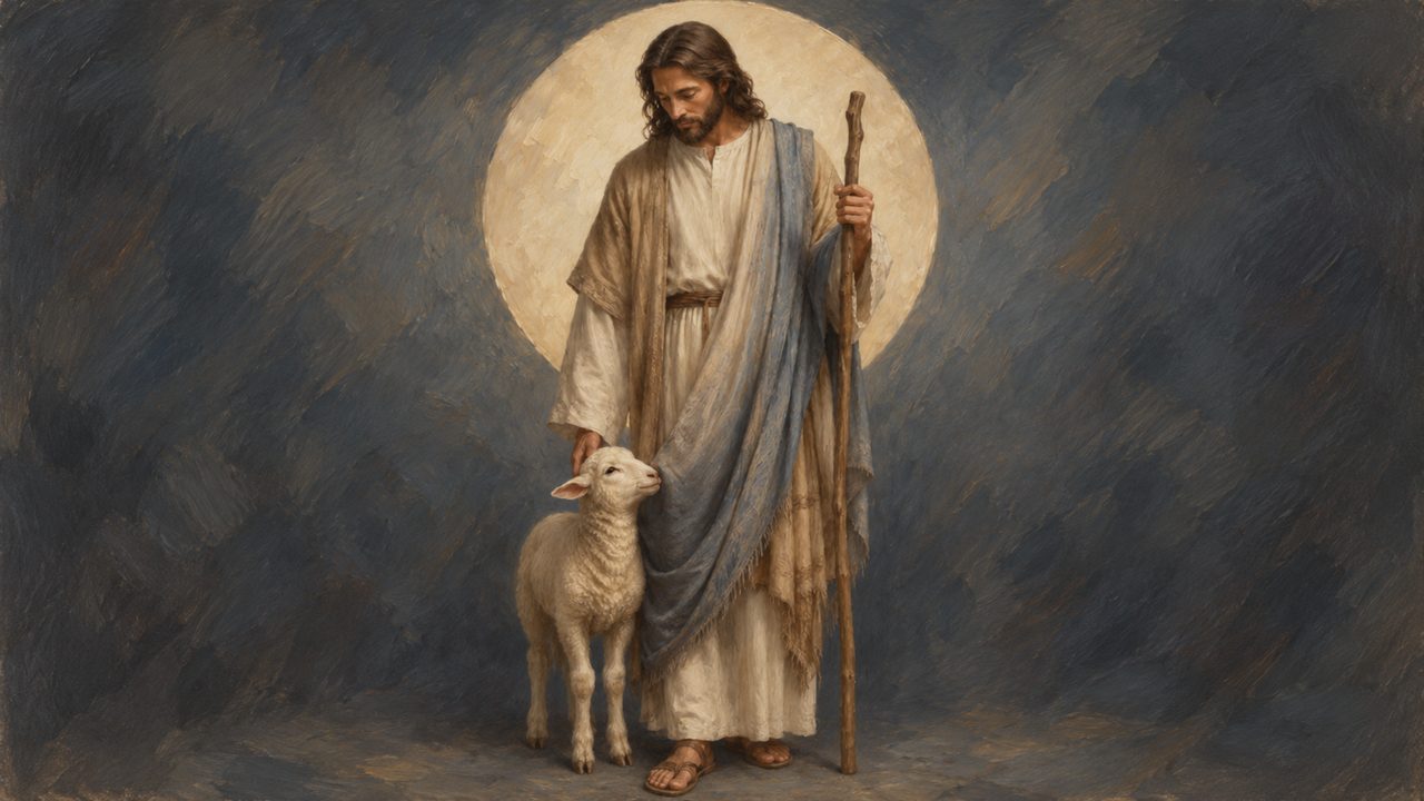 Christian Frame TV Art, Jesus Religious Oil Painting (Good Shepherd with Lamb)