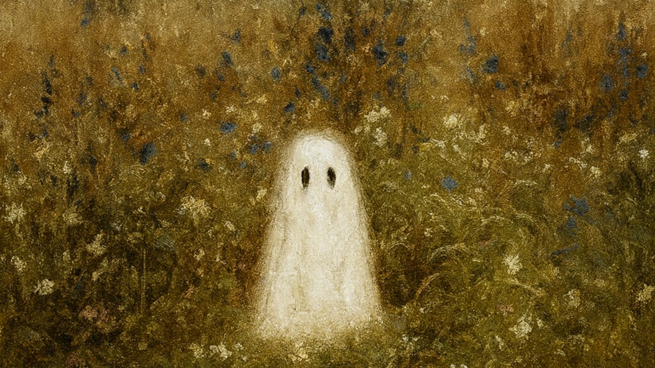 Halloween Frame TV Art, Vintage Moody Oil Painting (Ghost in Tall Grass)