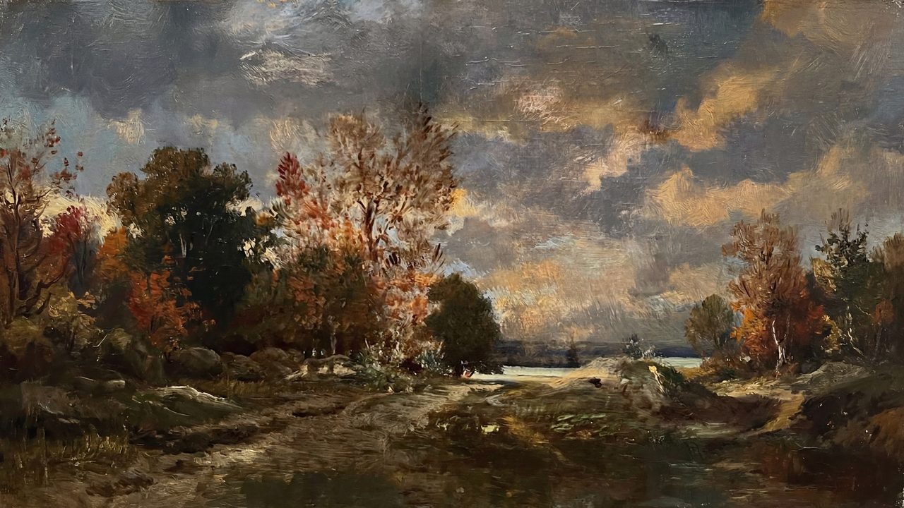 Fall Frame TV Art, Vintage Autumn Oil Painting (Stormy Autumn Landscape)