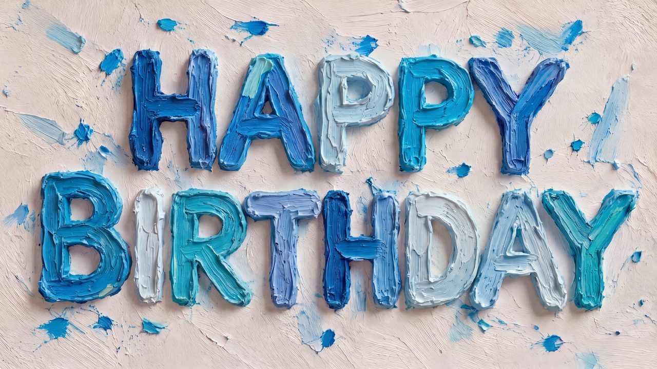 Happy Birthday Frame TV Art, Colorful Party TV Background (Blue Textured Happy Birthday)