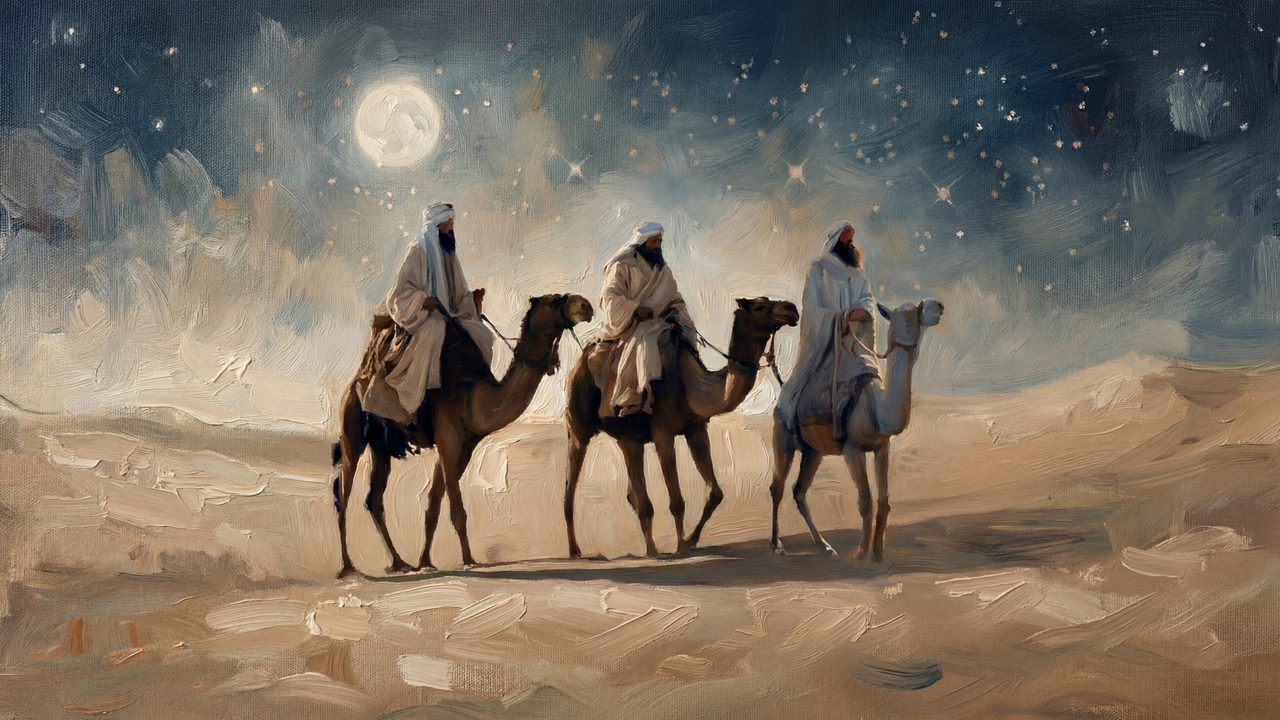 The Three Wise Men’s Journey TV Art, The Star of Bethlehem Christian Oil Painting, Nativity Samsung Frame TV Art