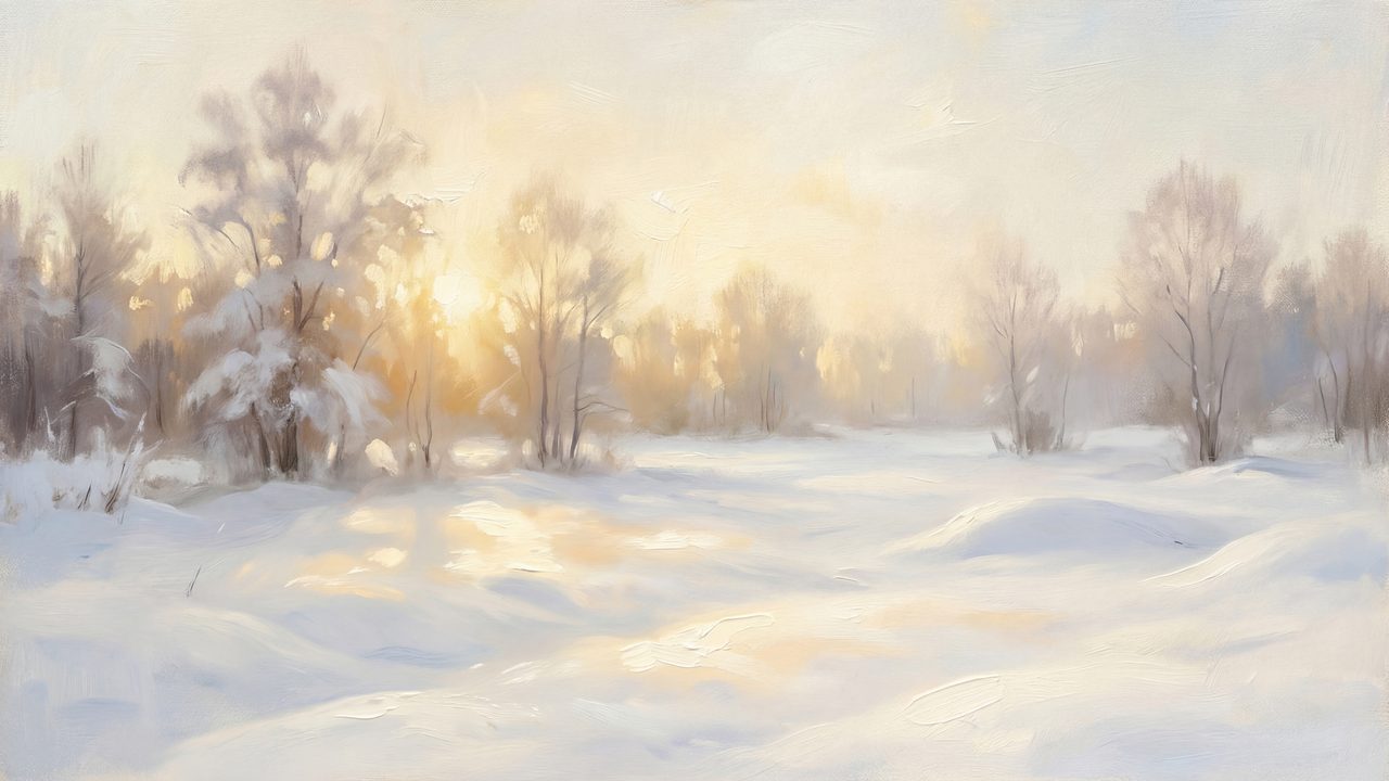 Samsung Frame TV Art Winter Sunrise Landscape • Snowy Minimalist Painting • Soft Pastel Winter Wall Art