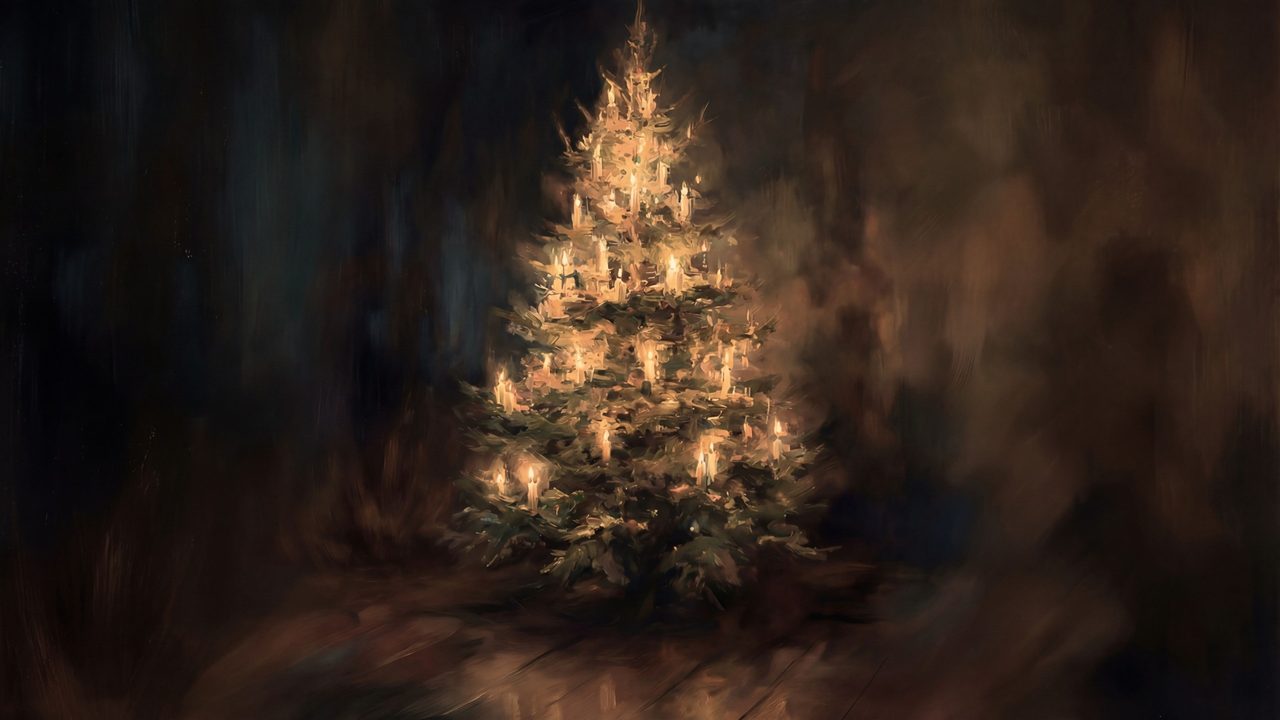 Christmas Frame TV Art, Vintage Holiday Oil Painting (Candlelit Christmas Tree)