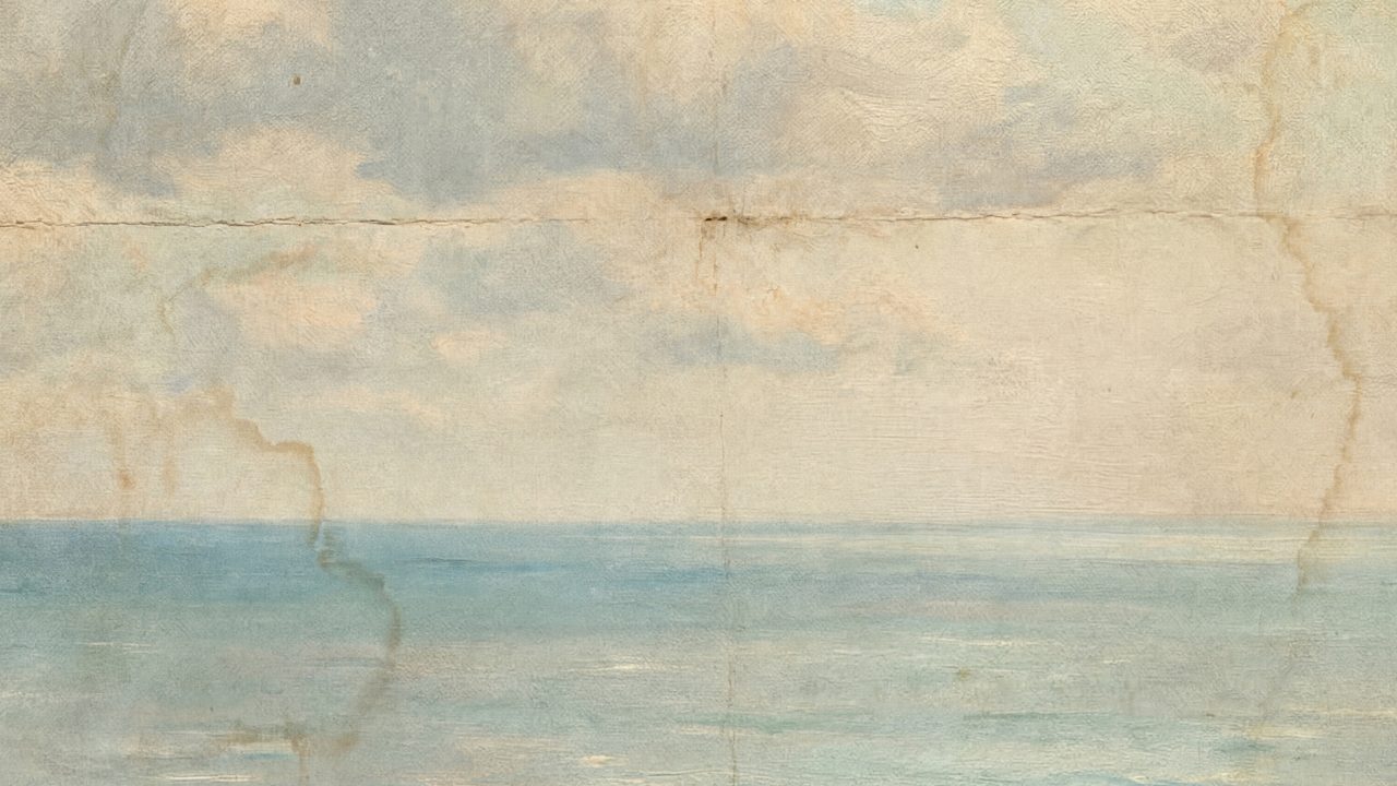 Nautical Frame TV Art, Coastal Oil Painting (Calm Sea Horizon)
