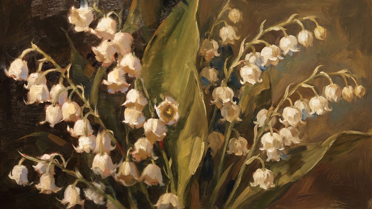 Rustic Frame TV Art, Farmhouse Country Oil Painting (Lily of the Valley)