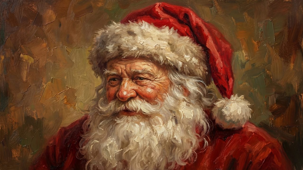 Christmas Frame TV Art, Vintage Holiday Oil Painting (Santa Portrait)