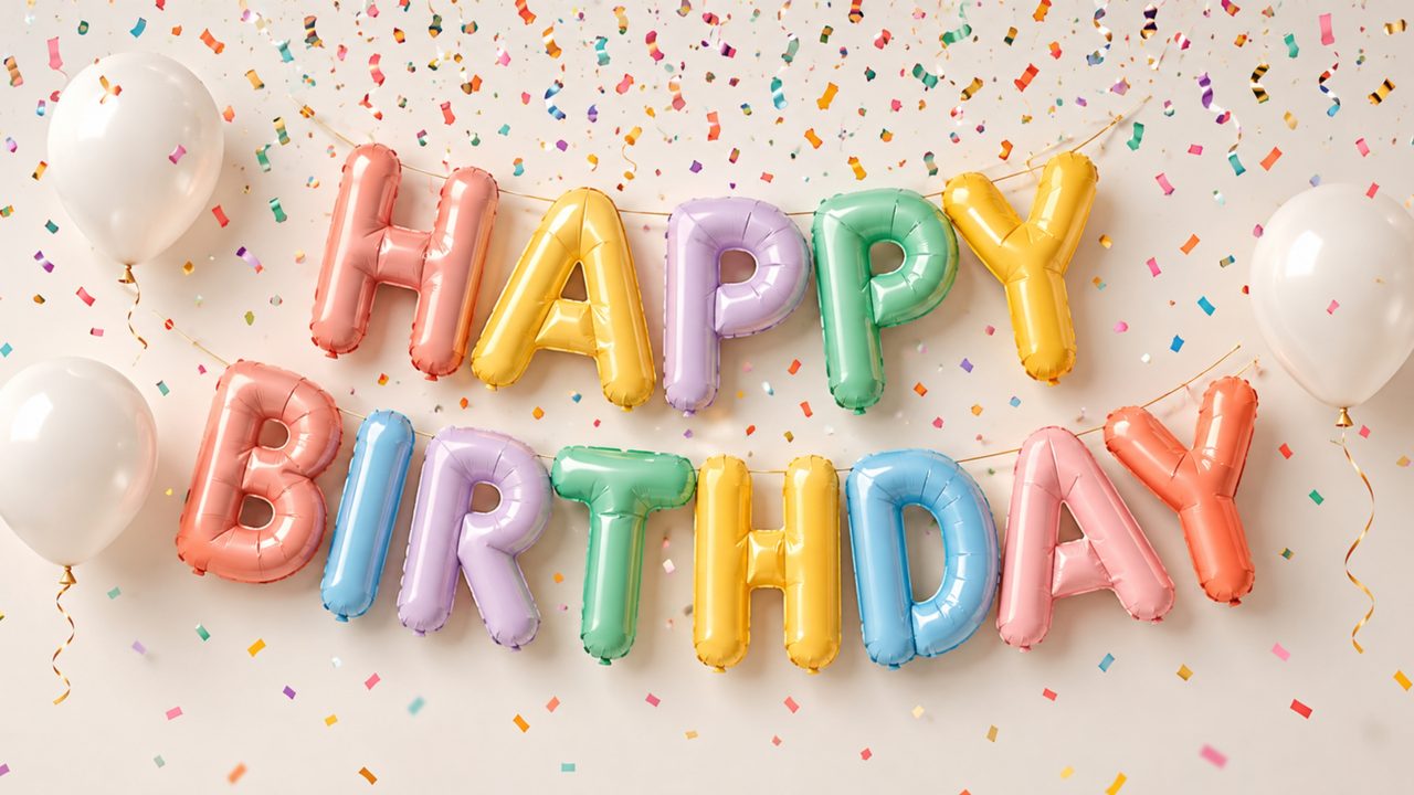 Happy Birthday Frame TV Art, Colorful Party TV Background (Happy Birthday Pastel Balloons)
