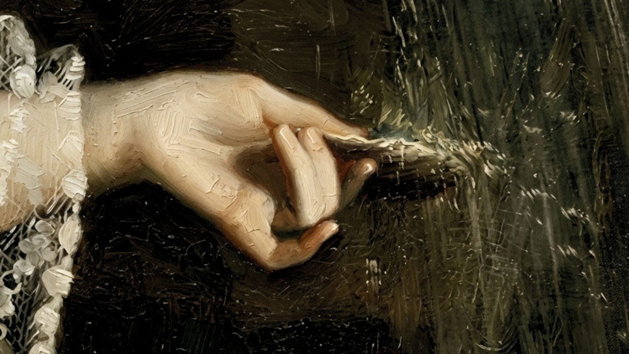 Dark Academia Frame TV Art, Moody Vintage Oil Painting (Hand Touching Grass)
