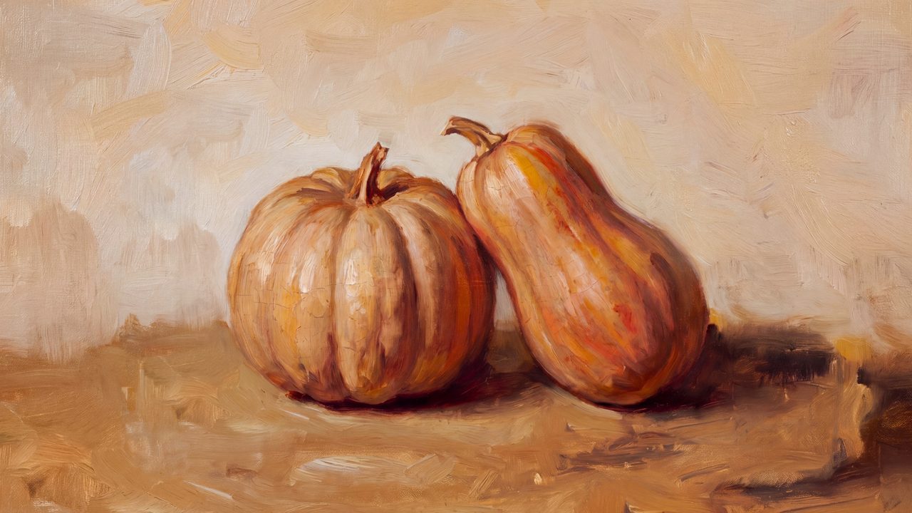 Fall Frame TV Art, Vintage Autumn Oil Painting (Two Squash Side by Side)