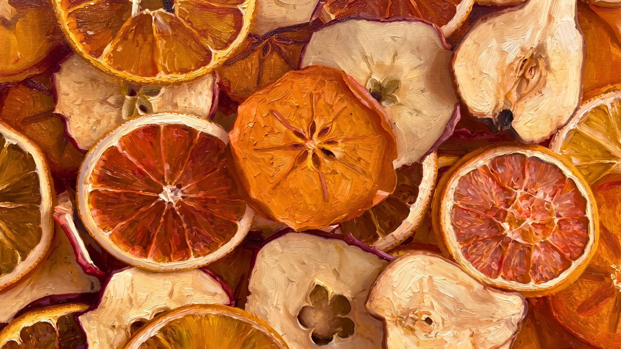 Fall Frame TV Art, Vintage Autumn Oil Painting (Dried Orange and Apple Slices)