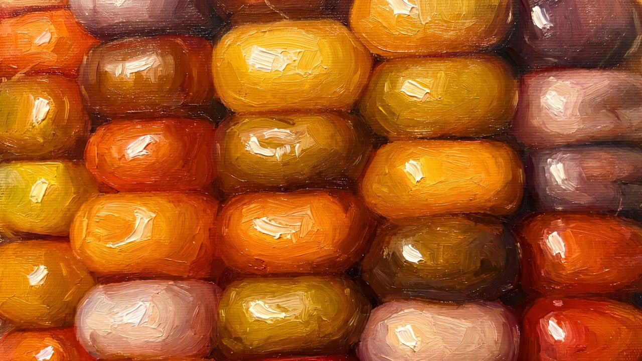 Fall Frame TV Art, Vintage Autumn Oil Painting (Colorful Indian Corn Kernels)