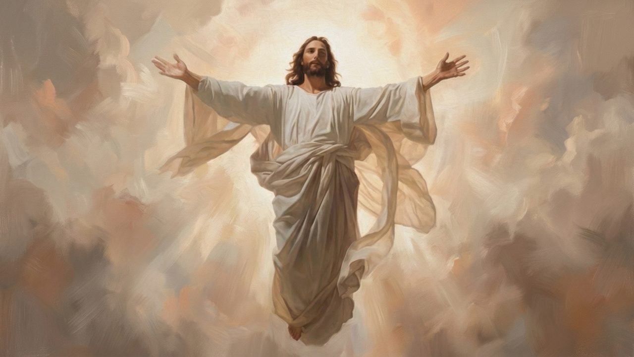 Christian Frame TV Art, Jesus Religious Oil Painting (Risen Christ with Open Arms)