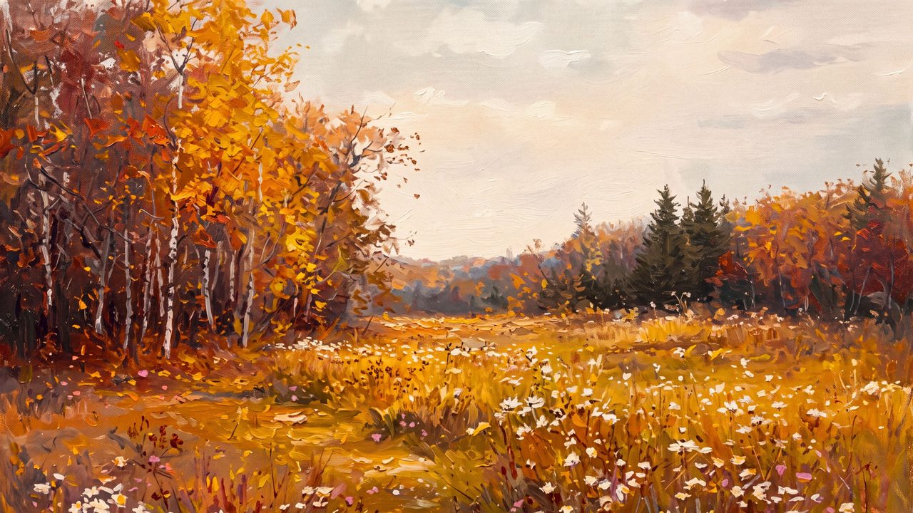Fall Frame TV Art, Vintage Autumn Oil Painting (Autumn Meadow with Wildflowers)