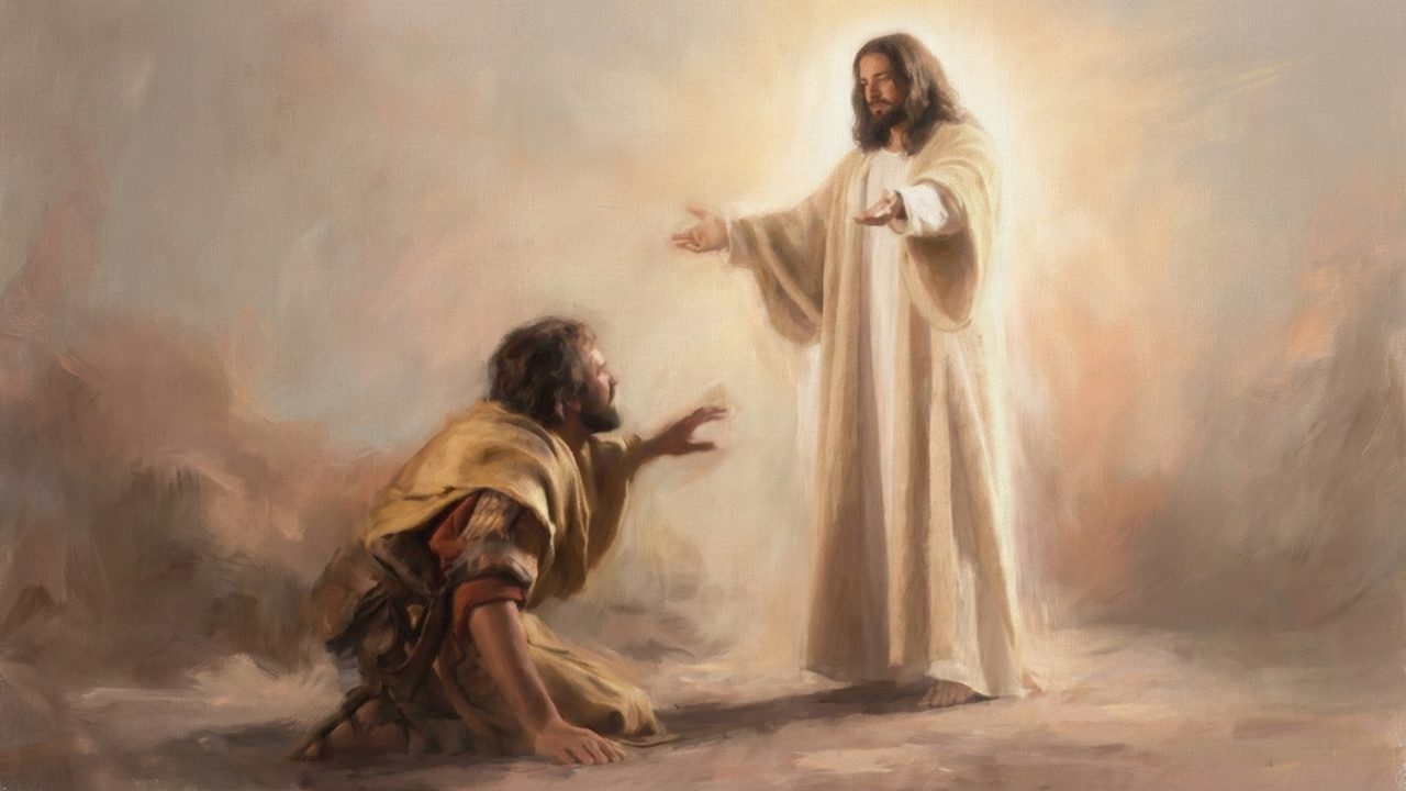 Christian Frame TV Art, Jesus Religious Oil Painting (Jesus Healing Kneeling Man)