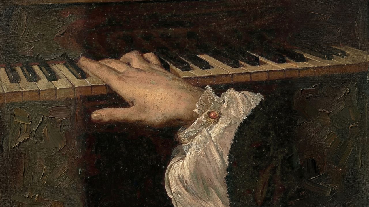 Halloween Frame TV Art, Vintage Moody Oil Painting (Hand Playing Piano)