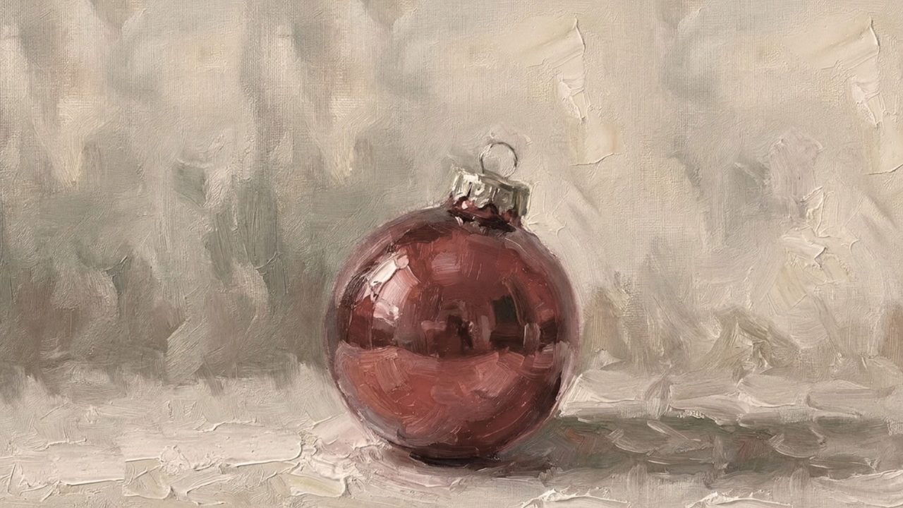 Christmas Frame TV Art, Vintage Holiday Oil Painting (Red Glass Ornament)