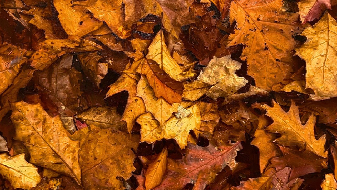 Fall Frame TV Art, Vintage Autumn Oil Painting (Fallen Autumn Leaves)