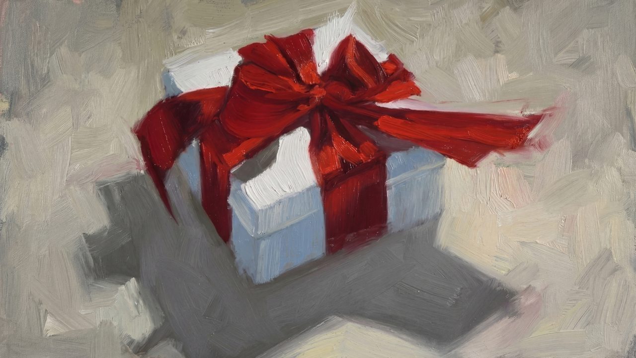 Valentine Frame TV Art, Romantic Vintage Oil Painting (Gift Box with Red Bow)
