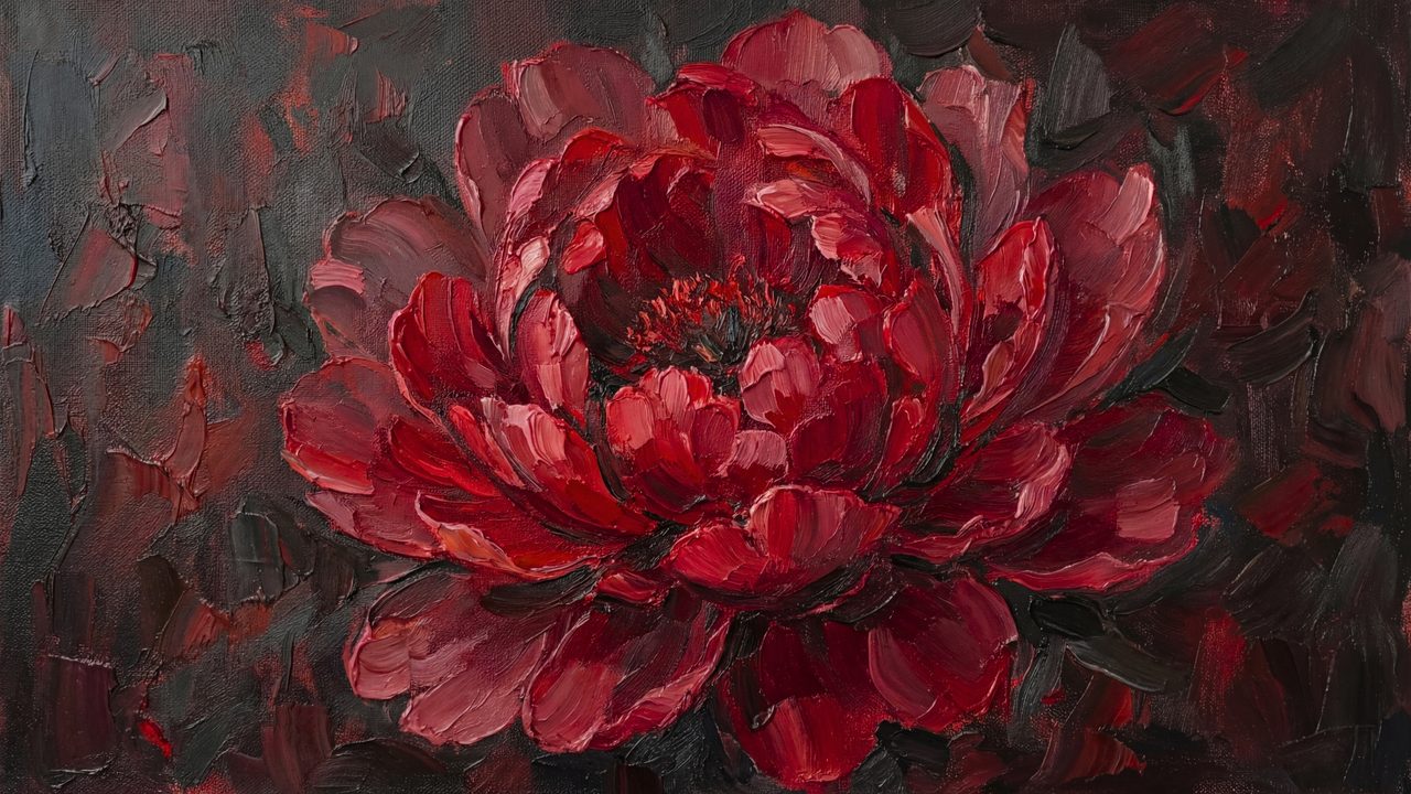 Valentine Frame TV Art, Romantic Vintage Oil Painting (Red Peony Bloom)