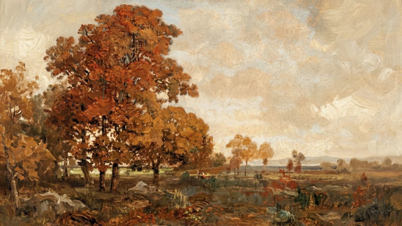 Fall Frame TV Art, Vintage Autumn Oil Painting (Autumn Trees in Meadow)