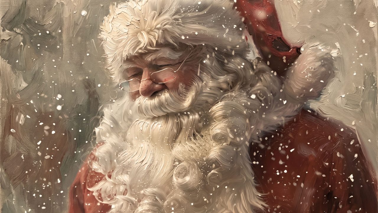 Christmas Frame TV Art, Vintage Holiday Oil Painting (Santa Close-Up in Snow)