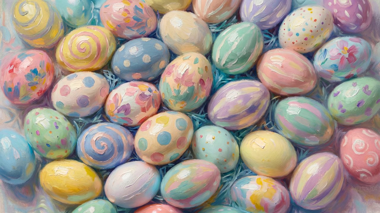 Easter Egg Samsung Frame TV Art, Spring TV Decor, Pastel Holiday Oil Painting, 4K TV Screen Art