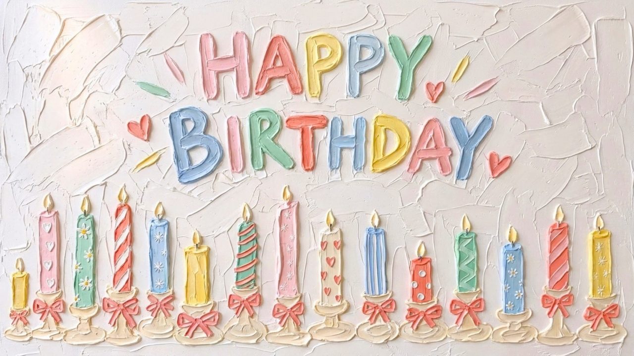 Happy Birthday Frame TV Art, Colorful Party TV Background (Happy Birthday with Candle Row)