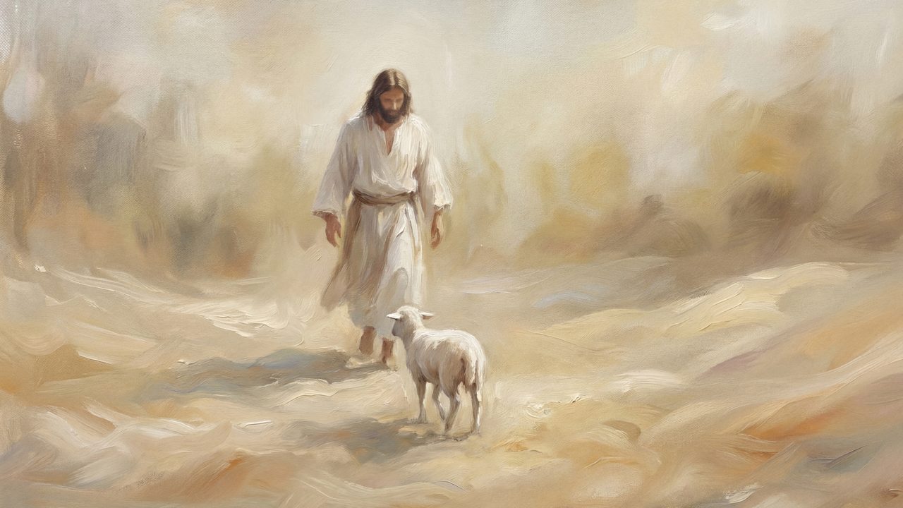 The Good Shepherd Samsung Frame TV Art, Jesus with Lamb Screen Decor, Christian Religious Oil Painting