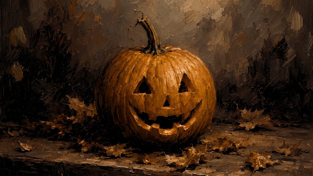 Fall Frame TV Art, Vintage Autumn Oil Painting (Carved Jack O Lantern)