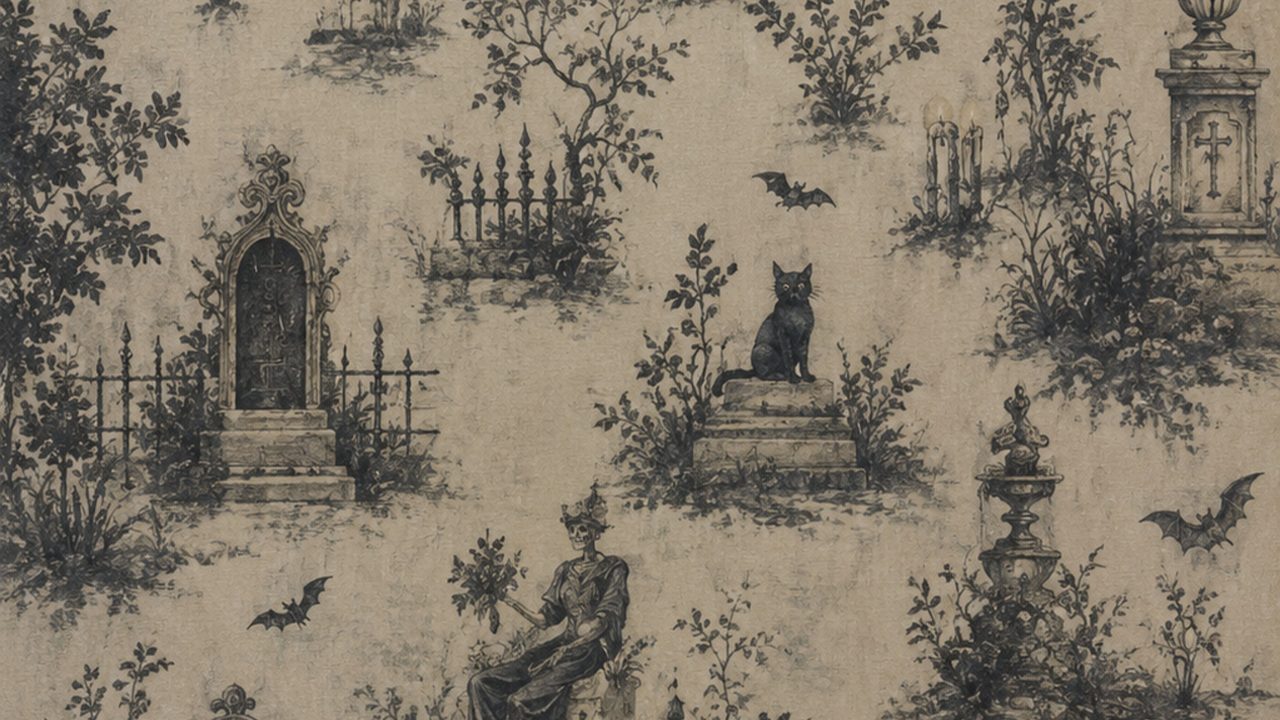 Halloween Frame TV Art, Vintage Moody Oil Painting (Gothic Toile Pattern)