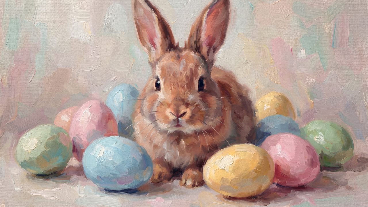 Easter Bunny in Wildflower Meadow Samsung Frame TV Art, Spring TV Decor, Cute Rabbit Oil Painting, 4K Digital Download