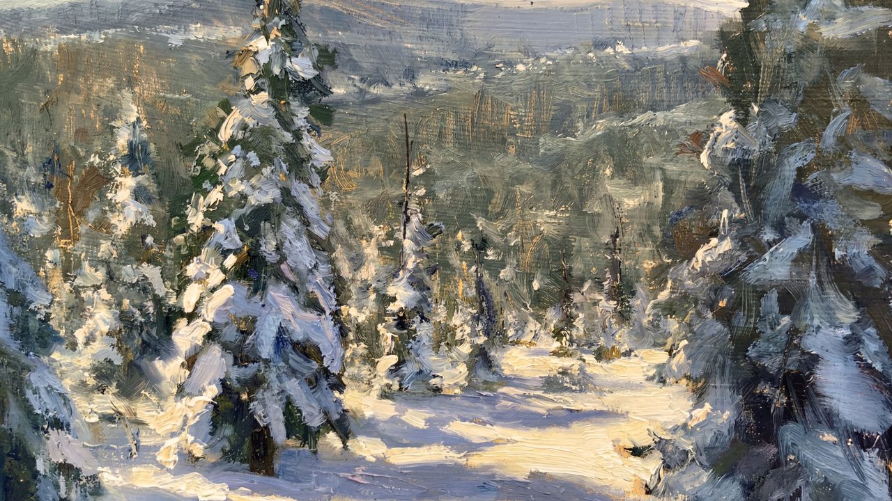 Christmas Frame TV Art, Vintage Holiday Oil Painting (Snow-Covered Fir Forest)