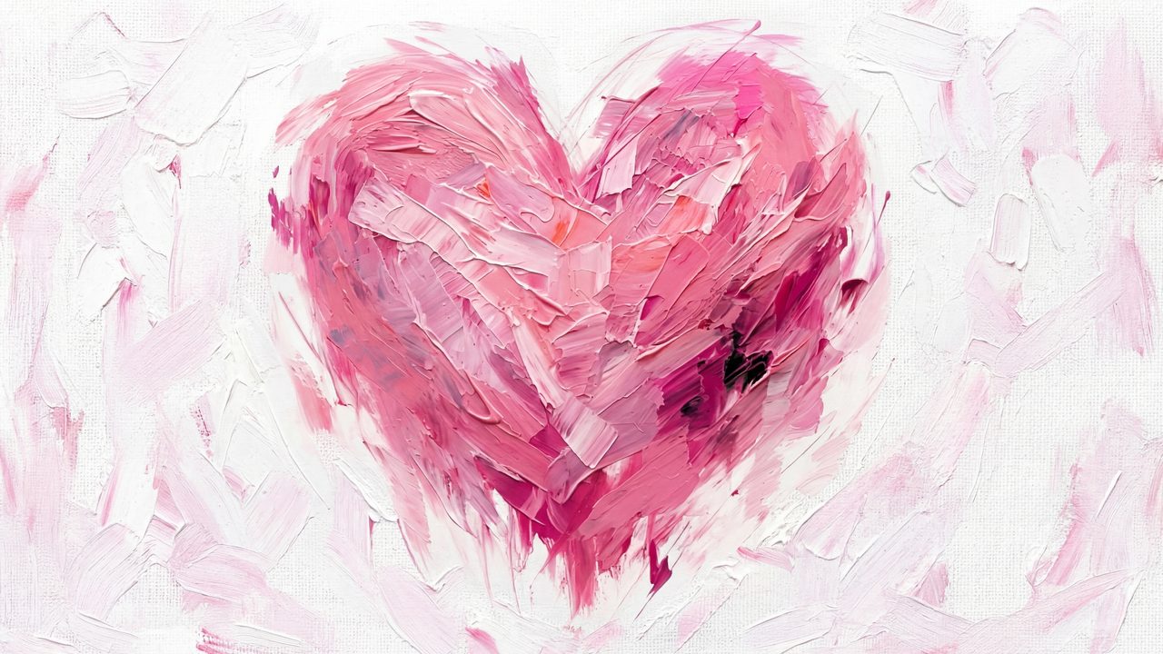 Romantic Pink Heart Samsung Frame TV Art, Abstract Love Symbol, Modern Oil Painting, Valentine's Day Decor