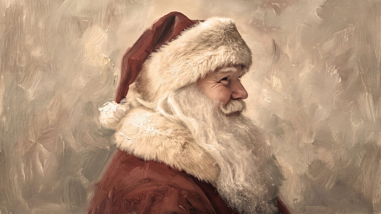 Christmas Frame TV Art, Vintage Holiday Oil Painting (Santa Profile Portrait)