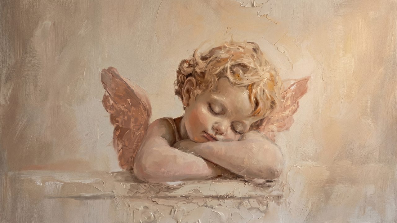 Christian Frame TV Art, Jesus Religious Oil Painting (Sleeping Cherub)