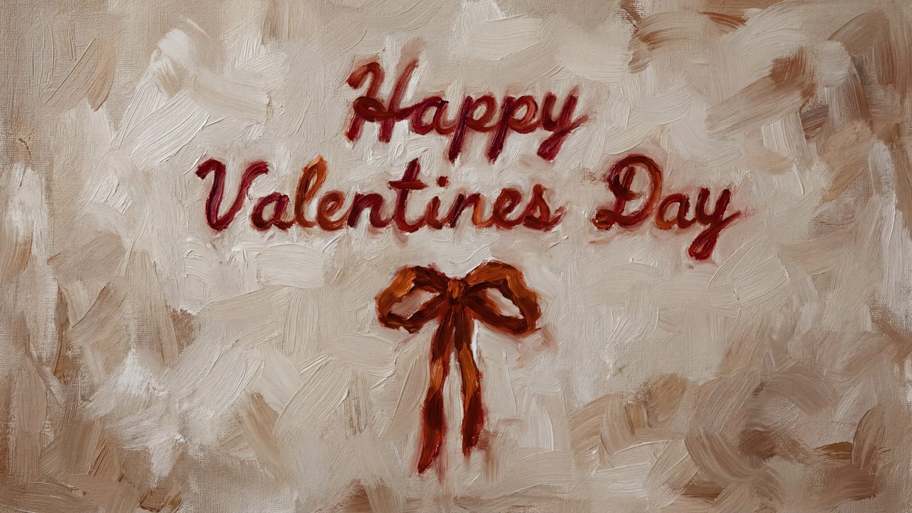 Valentine Frame TV Art, Romantic Vintage Oil Painting (Happy Valentines Day Script)