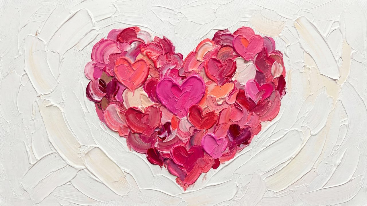 Valentine Frame TV Art, Romantic Vintage Oil Painting (Heart of Pink Petals)
