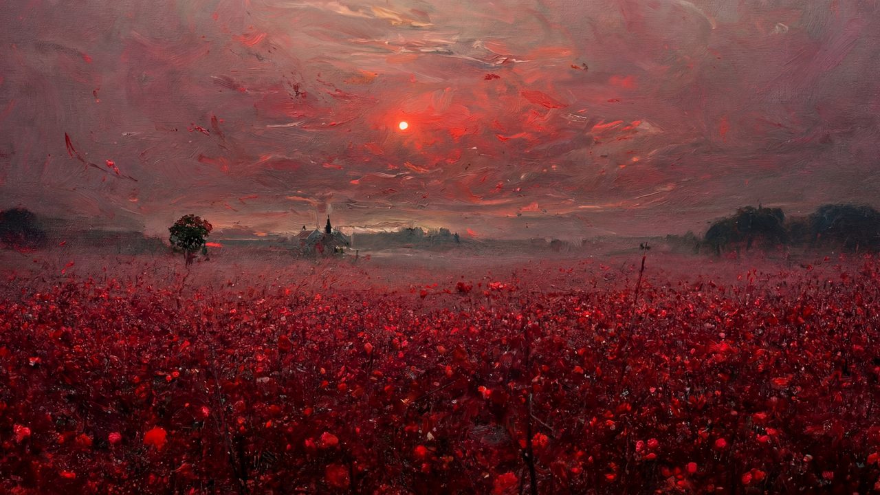 Valentine Frame TV Art, Romantic Vintage Oil Painting (Red Poppy Field at Sunset)