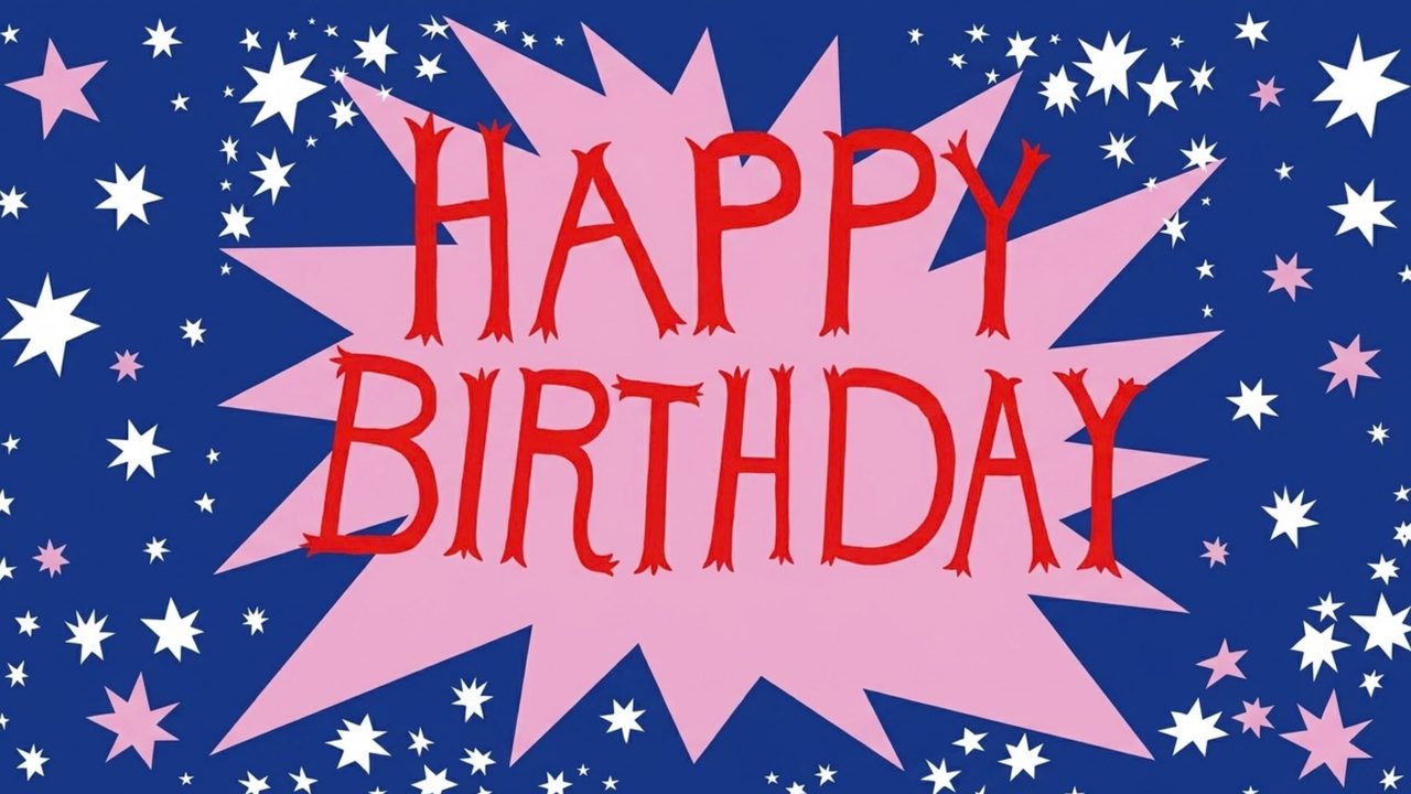 Happy Birthday Frame TV Art, Colorful Party TV Background (Pink Starburst Birthday)