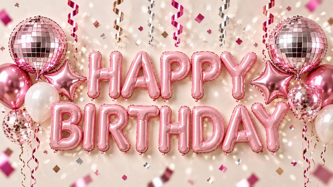 Happy Birthday Frame TV Art, Colorful Party TV Background (Disco Ball Birthday Balloons)