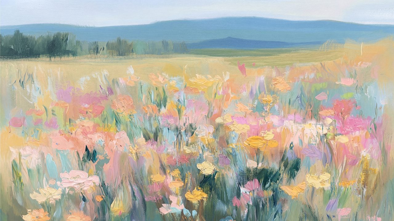 Wildflower Meadow Samsung Frame TV Art, Spring Landscape Oil Painting, Floral TV Decor, 4K Digital Download