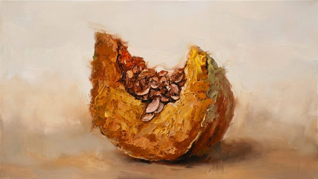 Fall Frame TV Art, Vintage Autumn Oil Painting (Cut Pumpkin Wedge)