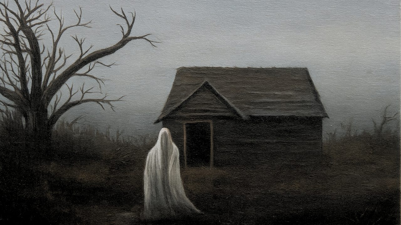 Fall Frame TV Art, Vintage Autumn Oil Painting (Ghost by Old Shack)